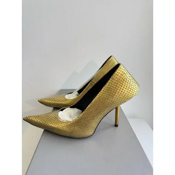 Balenciaga Baleciaga Essex Reptile Embossed Metallic Pointed Toe Pump Sz 6.5